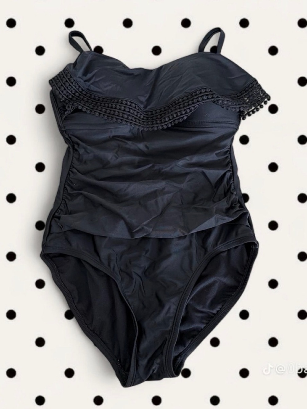 Kona Sol Black Swimsuit with Pom-Trim Detail